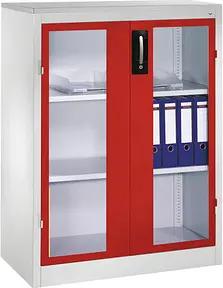 CP Stahlschrank 8521-055 S10217 lichtgrau, rubinrot, Acrylglas 93,0 x 50,0 x 120,0 cm, aufgebaut
