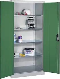 CP Stahlschrank 8922-052 S10163 lichtgrau, rededagrün 93,0 x 60,0 x 195,0 cm, aufgebaut