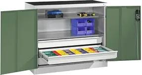 CP Stahlschrank 8821-5035 S10080 lichtgrau, rededagrün 93,0 x 50,0 x 100,0 cm, aufgebaut