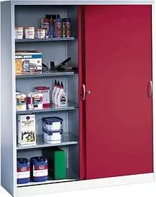 CP Stahlschrank 2149-00 S10053 lichtgrau, rubinrot 160,0 x 40,0 x 195,0 cm, aufgebaut