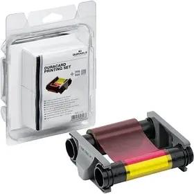 DURABLE YMCKO-Farbband und 100 Plastikkarten (0,76 mm) mehrfarbig Farbband-Set