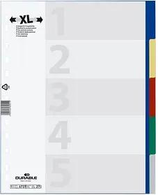 DURABLE Ordnerregister Vollformat, Überbreite blanko blau, gelb, rot, grün, grau 5-teilig, 1 Satz