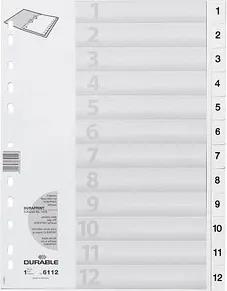 DURABLE Ordnerregister Vollformat 1-12 weiß 12-teilig, 1 Satz