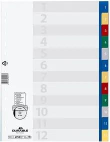 DURABLE Ordnerregister Vollformat 1-12 blau, gelb, rot, grün, grau 12-teilig, 1 Satz