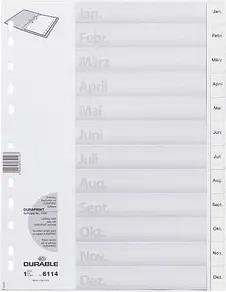 DURABLE Ordnerregister Vollformat Jan.-Dez. weiß 12-teilig, 1 Satz