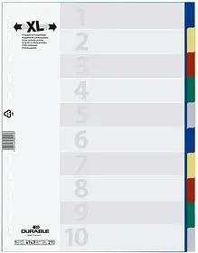 DURABLE Ordnerregister Vollformat, Überbreite blanko blau, gelb, rot, grün, grau 10-teilig, 1 Satz