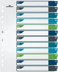 DURABLE Ordnerregister Überbreite 1-12 farbig 12-teilig, 1 Satz