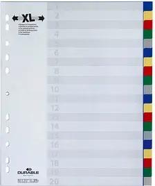 DURABLE Ordnerregister Vollformat, Überbreite blanko blau, gelb, rot, grün, grau 20-teilig, 1 Satz