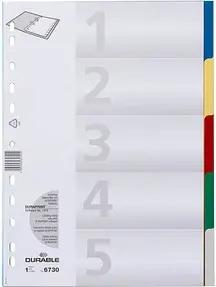 DURABLE Ordnerregister Vollformat blanko blau, gelb, rot, grün, grau 5-teilig, 1 Satz