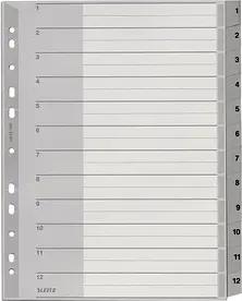 LEITZ Ordnerregister 1282 Vollformat, Überbreite 1-12 grau 12-teilig, 1 Satz