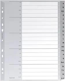 LEITZ Ordnerregister 1260 Vollformat, Überbreite A-Z grau 20-teilig, 1 Satz