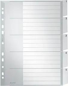 LEITZ Ordnerregister Vollformat, Überbreite 1-5 grau-weiß 5-teilig, 1 Satz