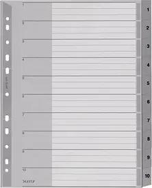 LEITZ Ordnerregister 1280 Vollformat, Überbreite 1-10 grau 10-teilig, 1 Satz