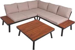 Garden Pleasure Loungegruppe THERESA beige, schwarz Holz, Metall, 15-teilig
