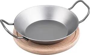chg Servierpfanne mit Holzuntersetzer silber