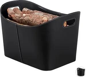 relaxdays Kunstleder XL Kaminholzkorb 27,0 l schwarz 55,0 x 42,5 x 35,5 cm