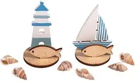 Rayher Bastelholz blau/weiß/natur Set Steckteile Maritim Ø 3,3 cm 2 Set