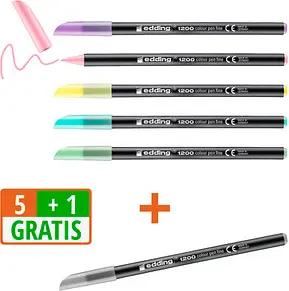 5 + 1 GRATIS: edding 1200 Filzstifte farbsortiert, 5 St. + GRATIS 1 St.