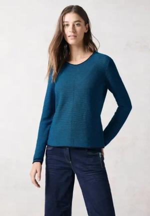 Cecil Damen Pulli mit Strukturstreifen in Blau, Gr: XL