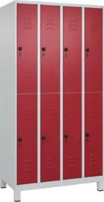 C+P Doppelstock-Spind Classic PLUS, Füße, 4 Abteile, 1950x1000x500mm, 7035/3003
