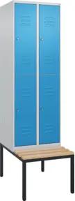 C+P Doppelstock-Spind Classic PLUS, Bank, 2 Abteile, 2120x600x815mm, 7035/5012 Verschluss Zylinderschloss Sitzbanktyp untergebaut Material Sitzfläche Buche-Hartholz