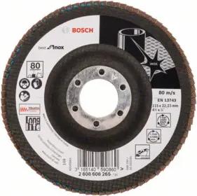 Bosch Fächerschleifscheibe X581, Best for Inox, gewinkelt, 115 x 22,23 mm, 80, Glas