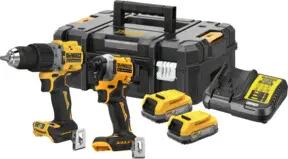 DEWALT 18V XR Akku-Kombopack (bürstenlos) inkl. Bohrschrauber DCD805, 1/4" Akku-Schlagschrauber DCF850, 2x Powerstack Akku (18 Volt / 1,7 Ah) mit Pouch-Akku Technologie DCK2050E2T-QW