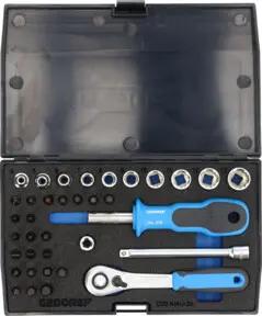 Gedore Steckschlüsselsatz, Set 37tlg, 6-kant, 1/4 Zoll, Werkzeug, Knarre Umschalthebel Bits, für KFZ, D20 KMU 20
