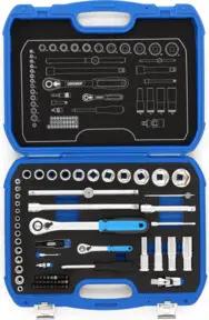 Gedore Steckschlüsselsatz, Set 69-teilig, 1/4 + 1/2 Zoll, Werkzeug, Nüsse Knarre Bits, für KFZ, 19 BMC 20, Blau
