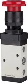 Riegler 5/2-Wegeventil, manuell  »M5 «, Pilztaster, Notrastung, G 1/8