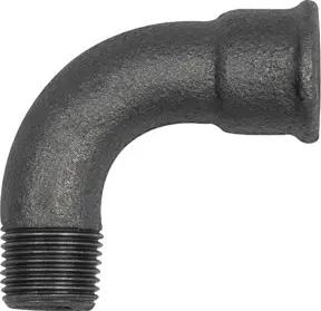 Riegler Bogen 1, 90°, lang, Rp 1 1/2 i., R 1 1/2 a., Temperguss schwarz