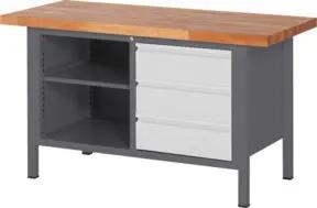 STIER Höhenverstellbare Werkbank Premium mit 3 Schubladen und einem offenen Fach BxTxH 1500x700x840-1040mm