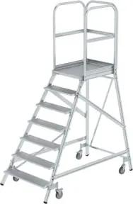 MUNK Aluminium-Podestleiter einseitig begehbar Aluminium geriffelt 7 Stufen