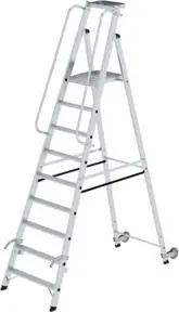 MUNK Aluminium-Stehleiter einseitig begehbar Rollen und Griff 9 Stufen