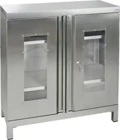 Stumpf Edelstahl-Sichtfensterschrank Cabinox, 1000x900x400mm, 2 Fachböden, Sockelfüße