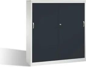 C+P Akten-Sideboard Acurado mit Schiebetüren, 2 x 4 Ordnerhöhen, H1600xB1600xT400mm Front Schwarzgrau Korpus Lichtgrau