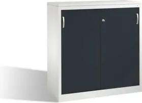 C+P Akten-Sideboard Acurado mit Schiebetüren, 3 Ordnerhöhen, H1200xB1200xT500mm Front Schwarzgrau Korpus Lichtgrau