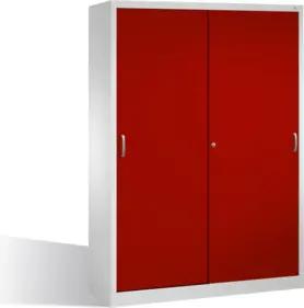 C+P Werkzeugschrank mit Schiebetüren, innen 2 x 4 Böden, H1950xB1600xT500mm Front Rubinrot Korpus Lichtgrau