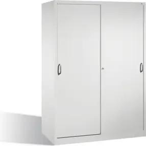 C+P Werkzeugschrank mit Schiebetüren, innen 2 x 4 Böden, H1950xB1600xT600mm Front Lichtgrau Korpus Lichtgrau