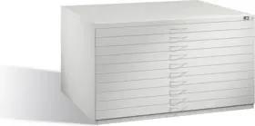 C+P Flachablageschrank für Formate bis DIN A0, 10 Schubladen, H760xB1350xT960mm Front Lichtgrau Korpus Lichtgrau