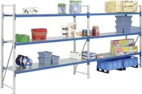 Bito Weitspannregal Set / F3 Anbaufeld 4 Ebenen H2500xT600xB2700 mm, Stahlsegment enzianblau