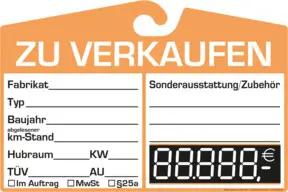Eichner Verkaufsschild zur Befestigung am Innenspiegel