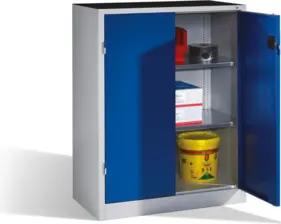 C+P Schwerlast-Beistellschrank mit Drehtüren, innen 2 Böden, H1200xB930xT500mm Front Enzianblau Korpus Lichtgrau
