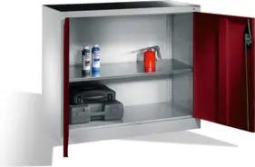C+P Werkzeug-Beistellschrank mit Drehtüren, innen 1 Boden, H1000xB1200xT400mm Front Rubinrot Korpus Lichtgrau