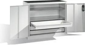 C+P Werkzeug-Beistellschrank mit Drehtüren, 2 Böden und 3 Schübe, H1000xB1200xT500mm Front Lichtgrau Korpus Lichtgrau
