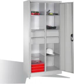 C+P Werkzeugschrank mit Drehtüren, 6 Böden, 4 Schübe, H1950xB930xT500mm Front Lichtgrau Korpus Lichtgrau