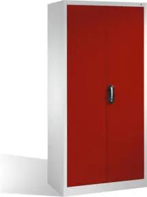 C+P Werkzeugschrank mit Drehtüren, 4 Böden und Garderobenstange, H1950xB930xT500mm Front Rubinrot Korpus Lichtgrau