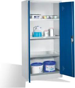 C+P Umweltschrank mit Drehtüren, 4 Wannenböden, H1950xB930xT500mm Front Enzianblau Korpus Lichtgrau