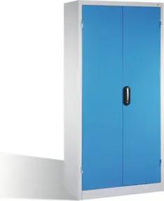 C+P Schwerlastschrank mit Drehtüren, 4 Böden und 3 Schübe, H1950xB930xT500mm Front Lichtblau Korpus Lichtgrau