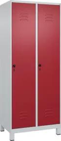 C+P Spind Classic PLUS, Füße, 2 Abteile, 1950x800x500mm, 7035/3003 Verschluss Sicherheits-Drehriegel 4 Garderobenhaken